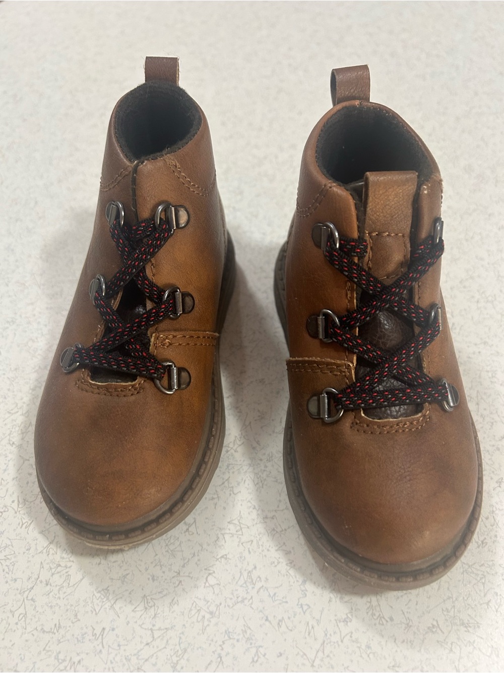 Carter's Toddler Brown Faux-Leather Boots with Black & Red Laces